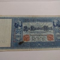 Райх банкнота - Германия - 100 марки / 1910 година рядка Имперска банкнота с червен печат- 17948, снимка 1 - Нумизматика и бонистика - 31019834