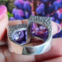 Интересен сребърен пръстен с Пурпурни Аметисти, снимка 8 - Пръстени - 38105772