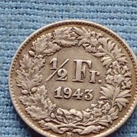 Сребърна монета 0.835 проба 1/2 франк1943г. Швейцарска Конфедерация 39654, снимка 1 - Нумизматика и бонистика - 42752391