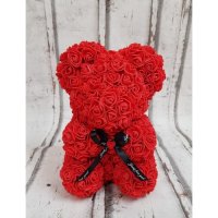 Червено Мече от рози с кутия, подходящо за подарък за любим човек, снимка 3 - Изкуствени цветя - 44254924