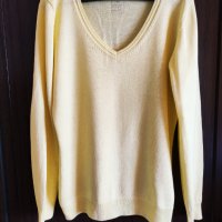 Патешко жълт пуловер с остро деколте , снимка 1 - Блузи с дълъг ръкав и пуловери - 34912445