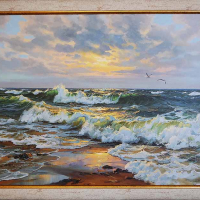 ”По вълните”, морски пейзаж с платноход, картина , снимка 8 - Картини - 32702588