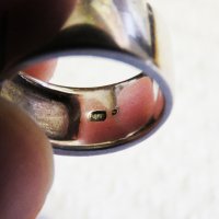 Стар марков мъжки сребърен пръстен с красиви желти сапфири -  стар внос от Щати, снимка 6 - Пръстени - 29499201