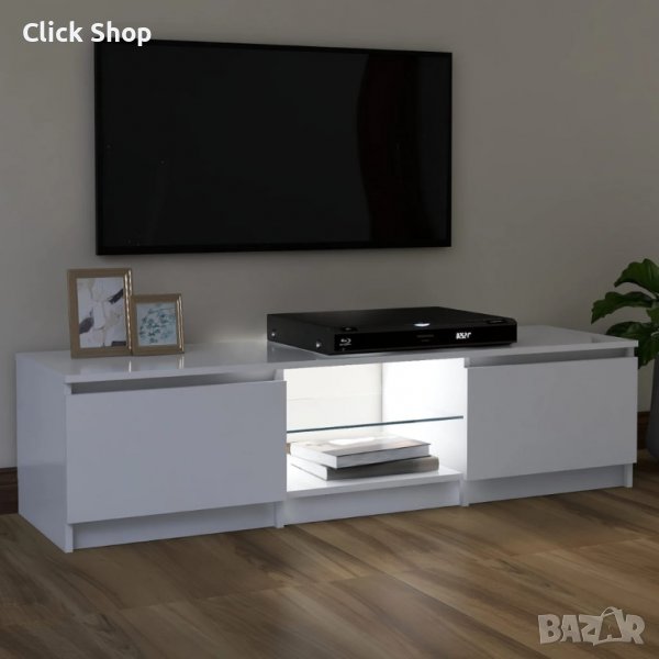 ТВ шкаф с LED осветление, бял, 120x30х35,5 см, снимка 1