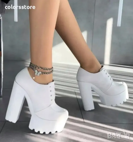 Обувки на ток - бяла кожа - FB10, снимка 1