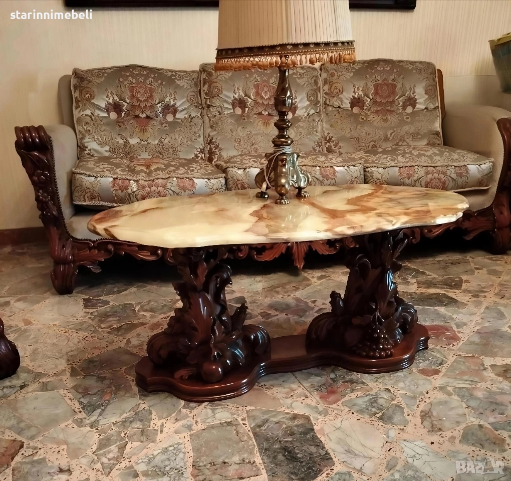 Уникална барокова гарнитура и маса с ониксов плот, снимка 1