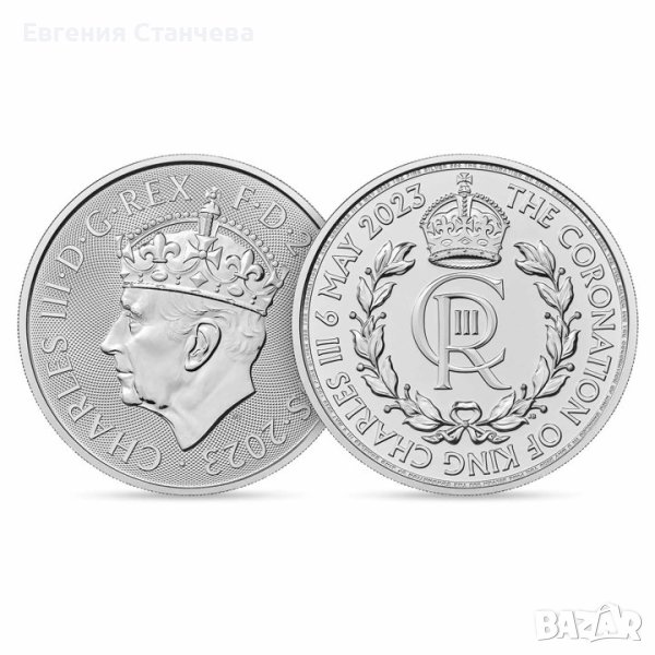 сребърна монета  1 oz оз Коронация на чарлз инвестиционно сребро, снимка 1