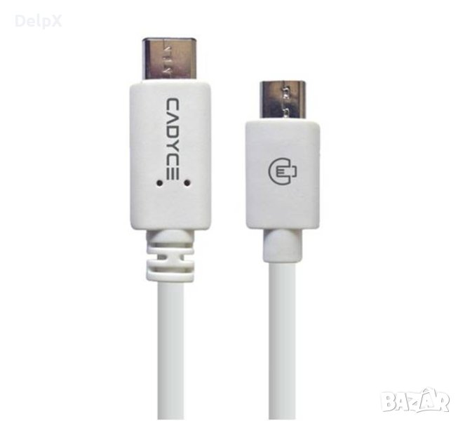Кабел, бързо зареждане, бял, MICRO USB(м)/TYPE-C(м), 1m, 2A, снимка 1