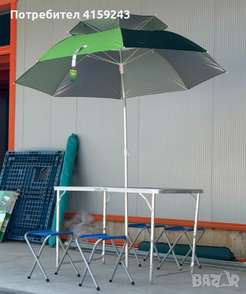 Къмпинг комплект 3 в 1: Сгъваема маса с 4 стола и чадър – лек, компактен и удобен за излети и почивк, снимка 1