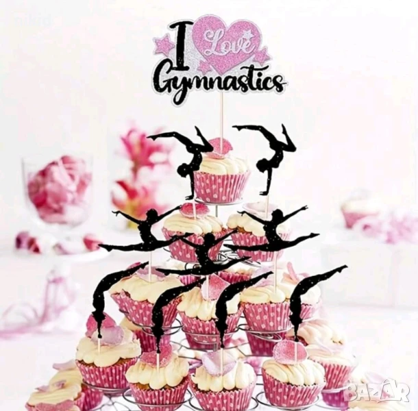 12 бр гимнастика гимнастичка картонени топери топер за торта мъфини, снимка 1
