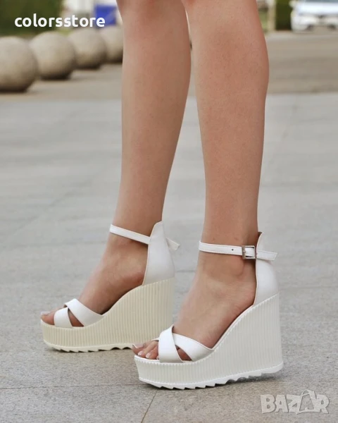 Сандали на платформа - бяла кожа - PLH10

, снимка 1