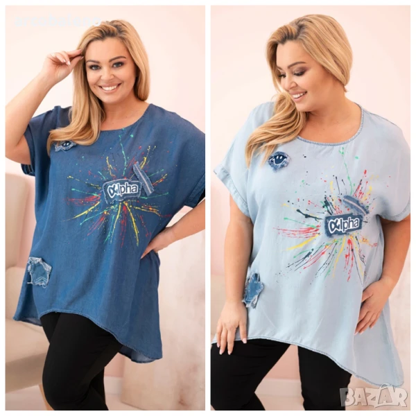 Дамска блуза с големи размери и кръпки, 2цвята , снимка 1