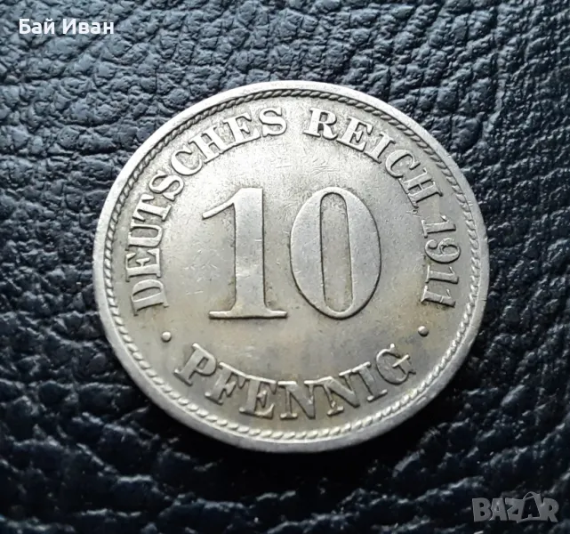 Стара монета 10 пфенига 1911 г. буква J -Германия- топ цена !, снимка 1