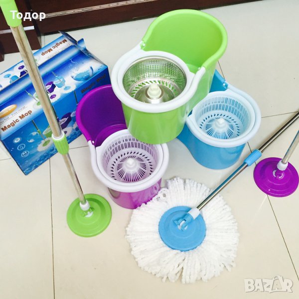 Моп за почистване на под - ламинат - spin mop 360 + подарък резервен моп парцал, снимка 1