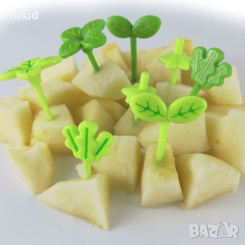 10 бр забавни клечки топери листа листо за забождане на хапки мъфини плодове зеленчуци вилички деца, снимка 1