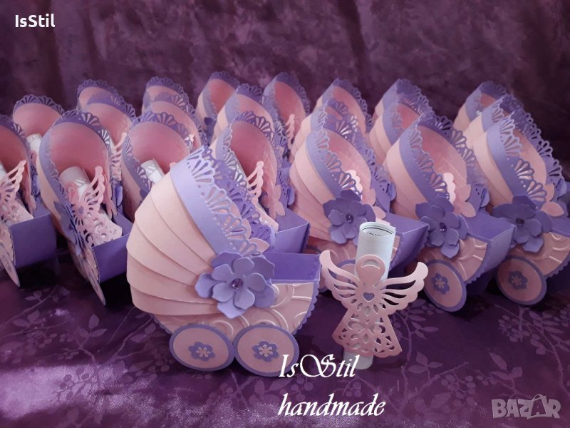 3Д количка -покана кръстници, подарък за гости на кръщене, покани колички, подарък новородено бебе, снимка 1