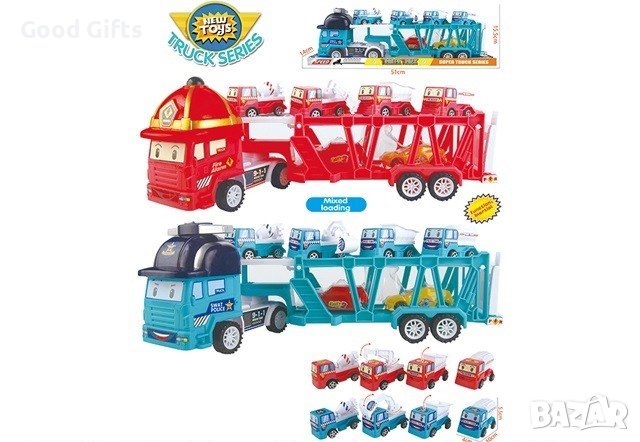 Голям Детски автовоз Пожарникар или Полицай и хеликоптер, снимка 1