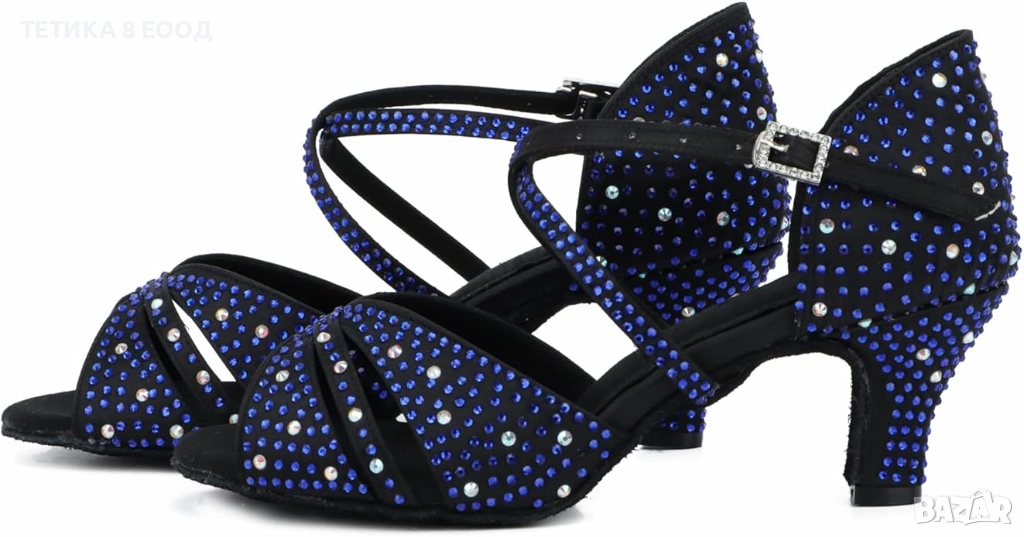 Обувки за салса, бачата, кизомба, танго, 38 номер, сини кристали, снимка 1