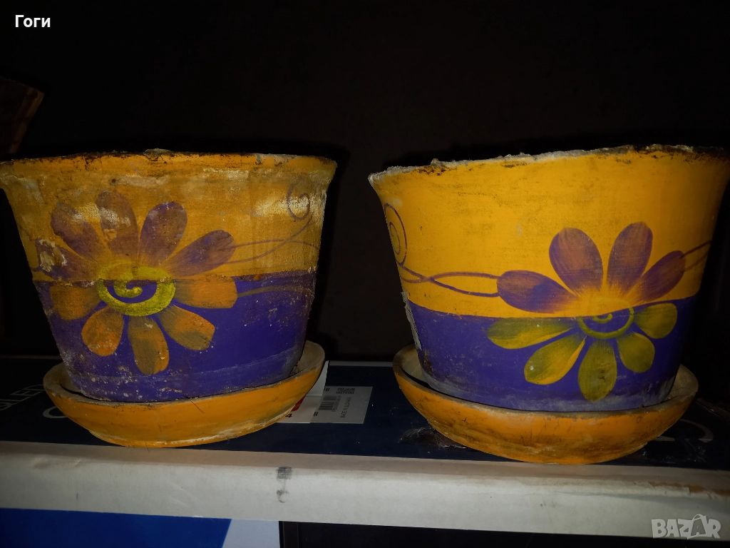 Керамични саксии с рисунка 2 броя, снимка 1