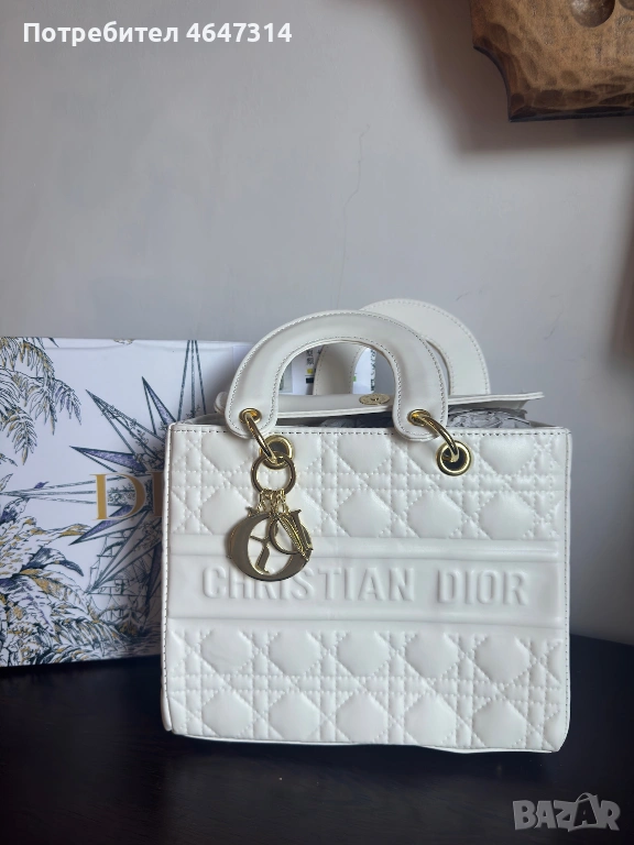 Lady Dior чанта в розово и бяло, снимка 1