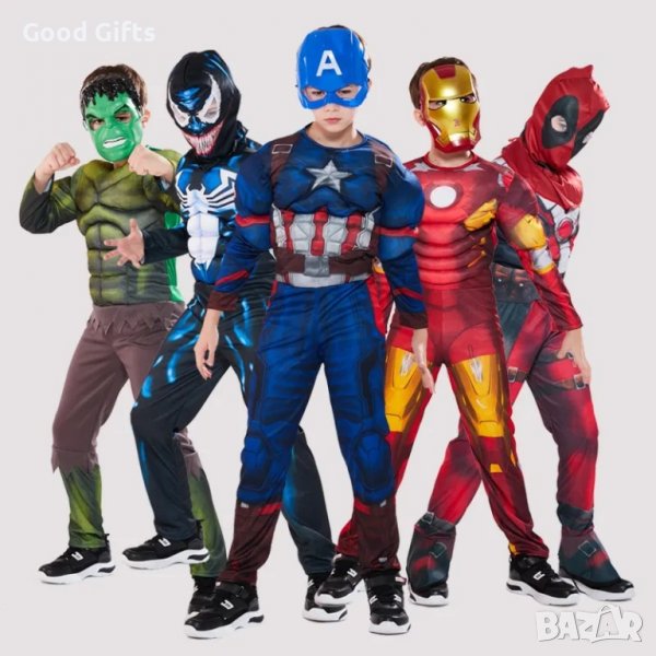 Детски маскировъчен костюм Спайдърмен , Капитан Америка , Хълк , Железният човек, снимка 1