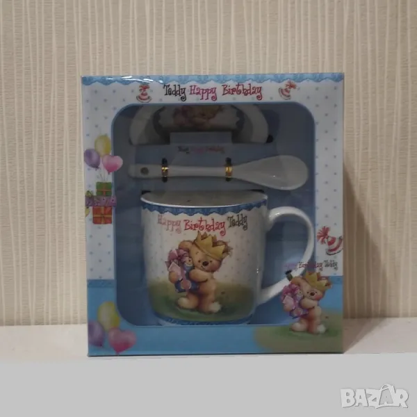  Детски комплект чаша,лъжичка и малка чинийка, снимка 1