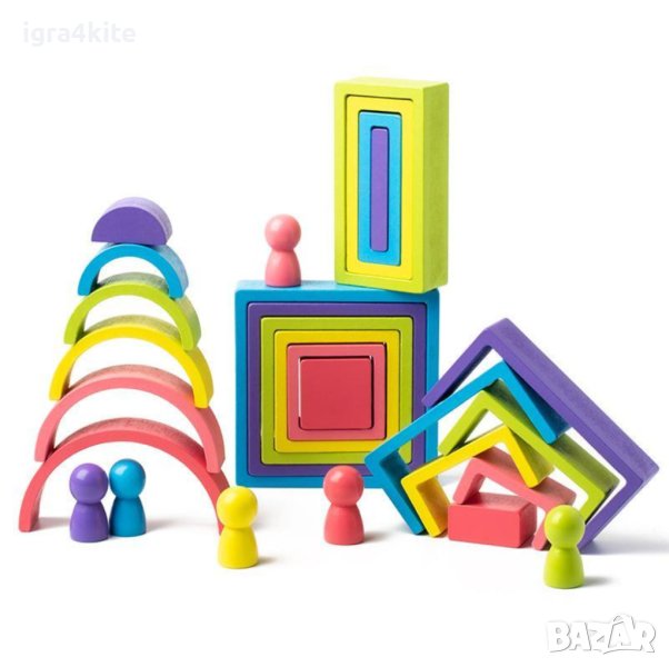 НАМАЛЕНИЯ Монтесори 4в1 комплект дървени игри / НОВО ! Логическа дървена игра, снимка 1