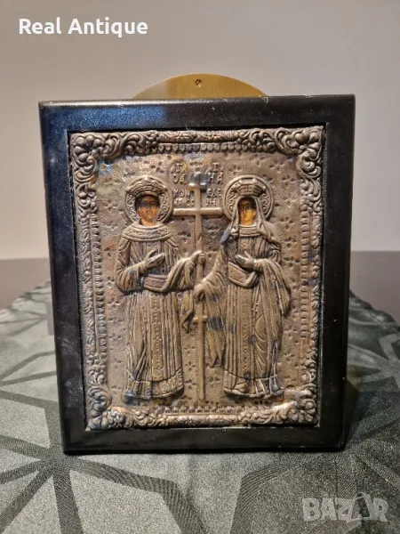 Страхотна антикварна сребърна икона Свети Константин и Елена-,Сертификат , снимка 1