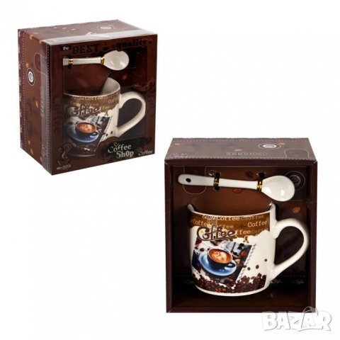  Чаша "COFFEE" с лъжичка /керамика/, снимка 1