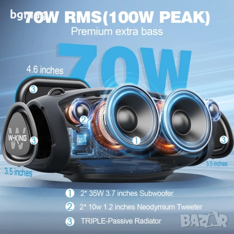 W-King X10 70W безжична Bluetooth тонколонка с безжичен микрофон, снимка 2 - Тонколони - 52069221