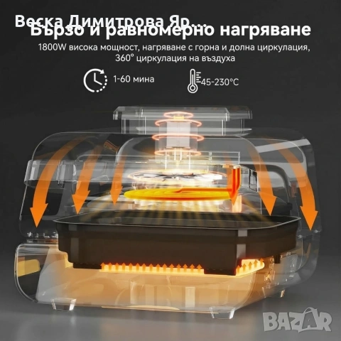 Мултифункционален грил-фритюрник HOMELUX 6в1 с горещ въздух, 1700W, 12 програми, снимка 3 - Скари - 53915241