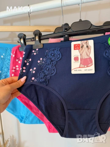 Макси красиви висококачествени памучни еластични бикини с висока талия в различни цветове +дантелка, снимка 5 - Бельо - 50587560
