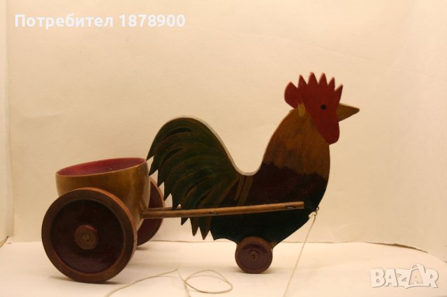 стара дървена играчка каручка с петел, снимка 6 - Други - 40154629