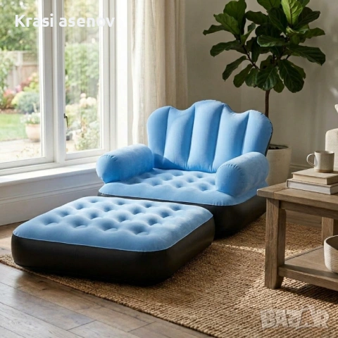 Надуваем разтегателен син фотьойл SuperSofa 5-в-1: Легло, шезлонг и диван в едно TV720