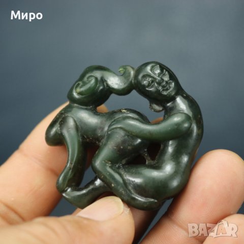 НЕФРИТ СТАТУЕТКА ТАЛИСМАН АМУЛЕТ ЕРОТИКА ЕРОТИЧНА СЦЕНА , снимка 4 - Антикварни и старинни предмети - 40737351