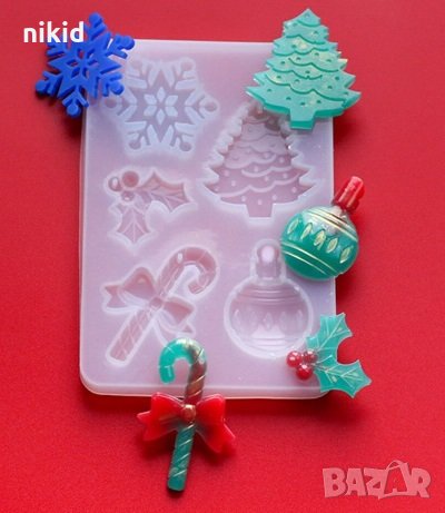 5 големи Коледни фигурки с дупка силиконов молд форма фондан смола глина гипс шоколад декор