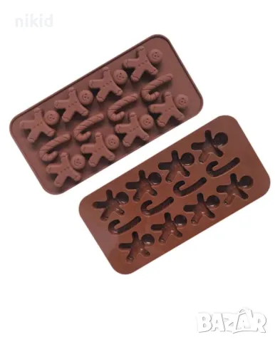 Джинджифилово човече бастунче Коледни силиконов молд форма за фондан шоколад гипс желе украса бонбон, снимка 4 - Форми - 23576289