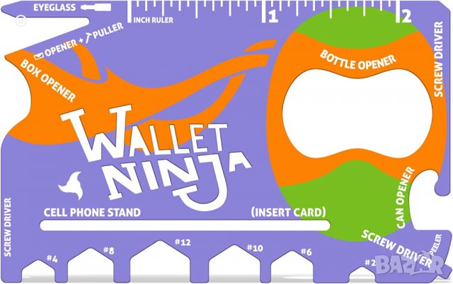 18в1 Multitool Ninja Wallet мултифункционална джобна отвертка, снимка 4 - Подаръци за мъже - 40144974
