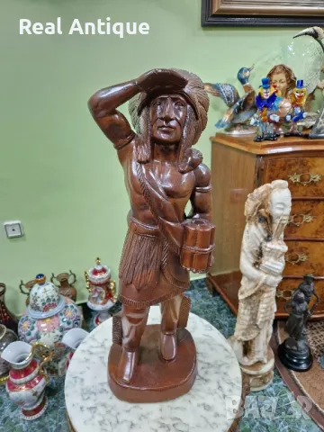Голяма антикварна колекционерска дървена фигура статуетка , снимка 3 - Статуетки - 49704835