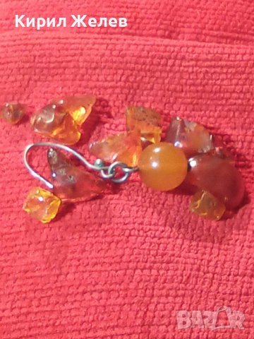 СТАРА СРЕБЪРНА КЕХЛИБАРЕНА ОБЕЦА иЛОТ БАЛТИЙСКИ НАТУРАЛЕН КЕХЛИБАР и1 КАРНЕОЛ ШЛИФОВАНО КАМЪЧЕ 23568, снимка 4 - Антикварни и старинни предмети - 35646444