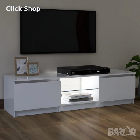 ТВ шкаф с LED осветление, бял, 120x30х35,5 см, снимка 1 - Шкафове - 37961166