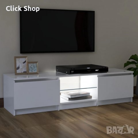 ТВ шкаф с LED осветление, бял, 120x30х35,5 см, снимка 1