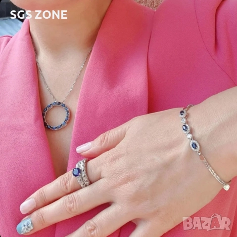 СРЕБЪРЕН ДВОЕН ПРЪСТЕН С САПФИР, снимка 6 - Пръстени - 52397340