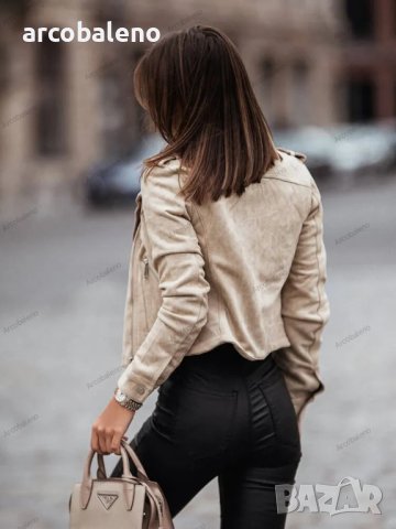 Дамско модно едноцветно яке от еко кожа с цип в ежедневен британски стил, 5цвята , снимка 4 - Якета - 42170339