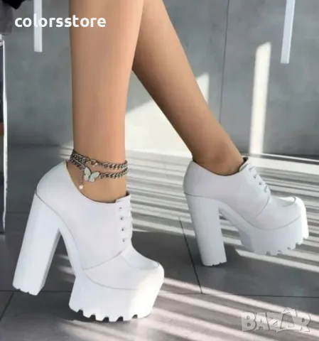 Обувки на ток - бяла кожа - FB10
