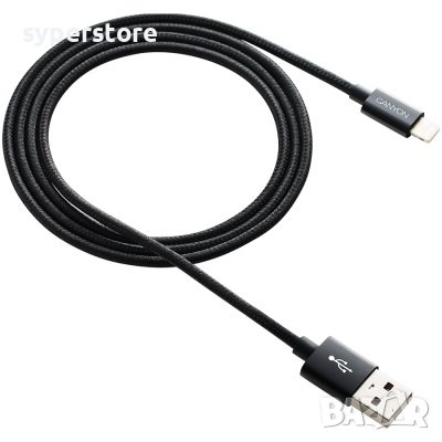 Кабел Lightning към USB за iPhone 5, 6, 7 и др. CANYON CNE-CFI3B 1м Оплетка Черен, Lightning to USB, снимка 2 - USB кабели - 36602474