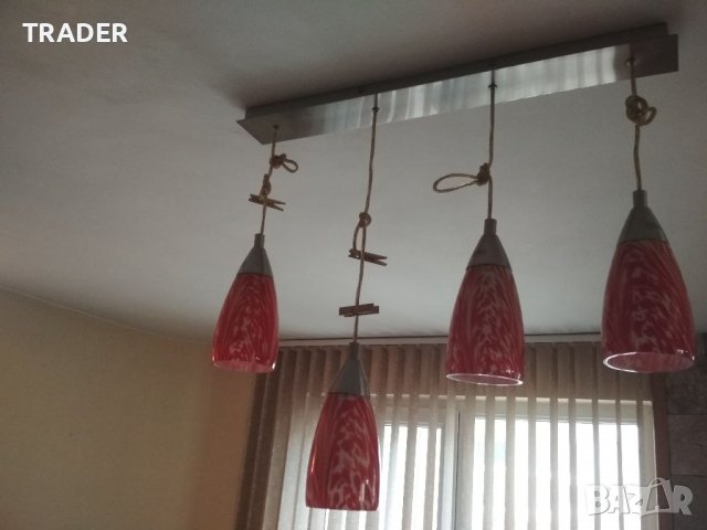 лампион полилей абажур осветително тяло лампа четворка тип камбанки капка, снимка 3 - Полилеи - 39980926