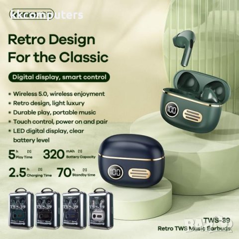 Bluetooth Handsfree Wireless Remax Retro TWS-39 /Зелен/, снимка 1 - Безжични слушалки - 38078765