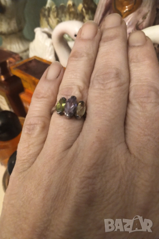 Сребърен пръстен с камъни, снимка 3 - Пръстени - 44781012
