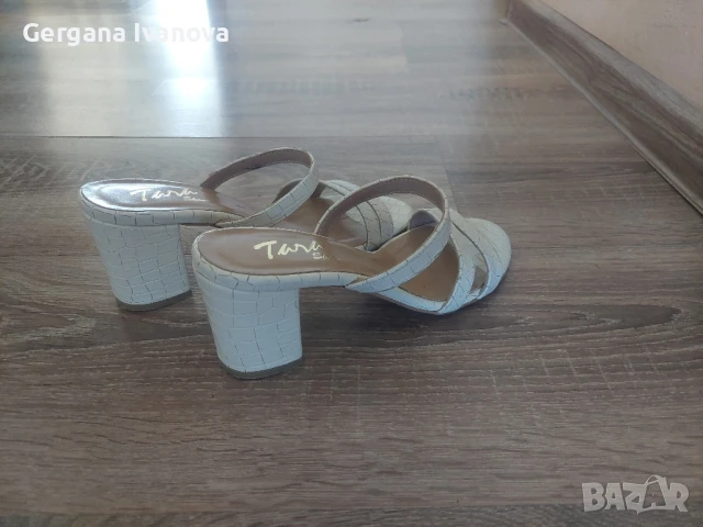 Стилни чехли на дебел ток, естествена кожа , снимка 3 - Чехли - 50905936